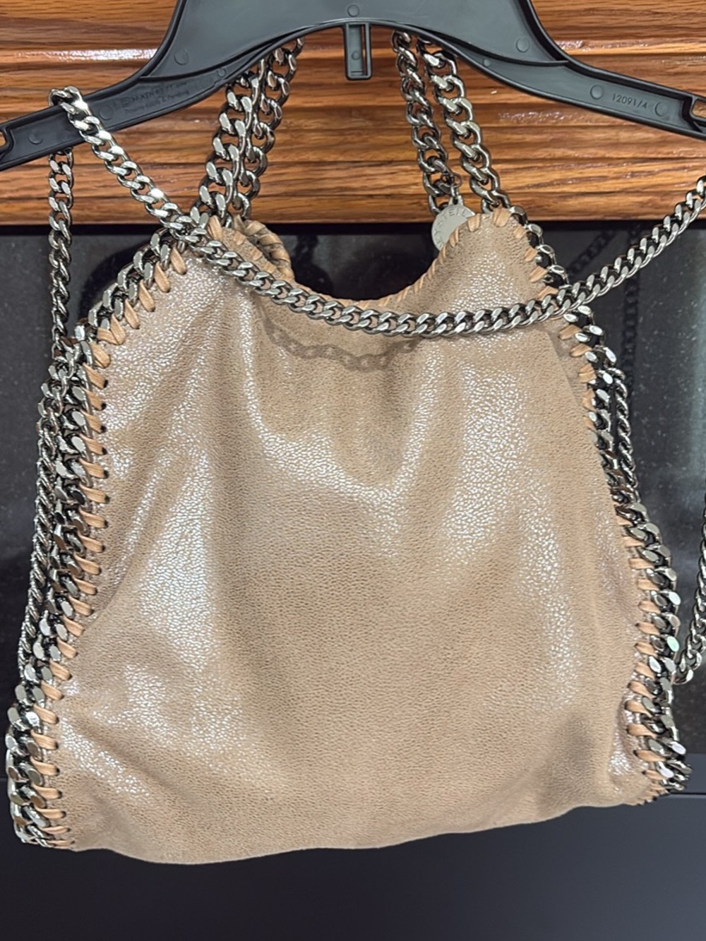 Authentic Stella McCartney Fabella Taupe metallic crossbody Bag gunmetal chain